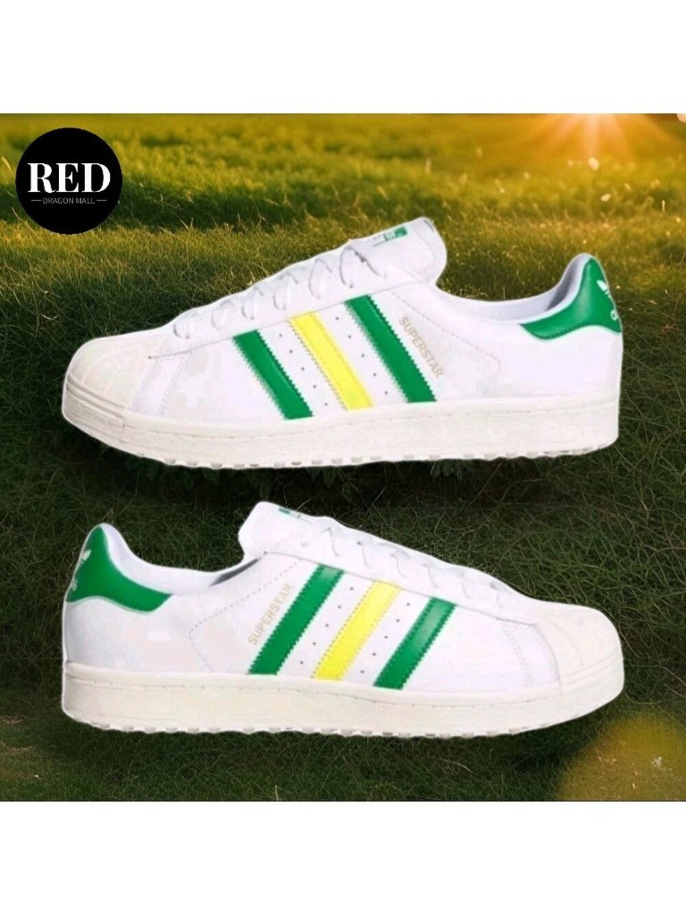 Adidas Superstar SL Golf Shoes White Green Yellow IH8533 - Men's Size 10